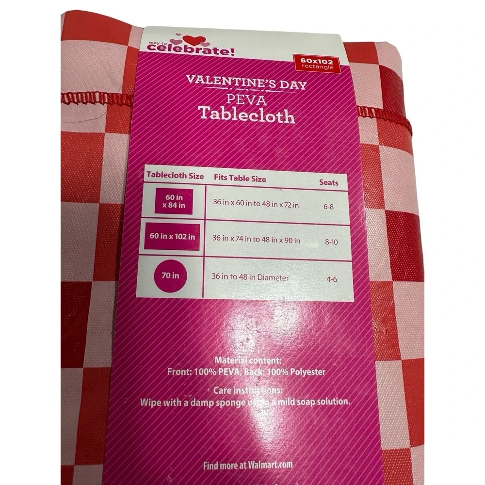 celebrate valentines peva tablecloth reusable 60X102 rectangle inches red pink‎